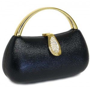 Evening Bag - 12 PCS - Liz Embossed Clutch w/ Swarovski Crystal Accent Closure - Black - BG-HPZ166B